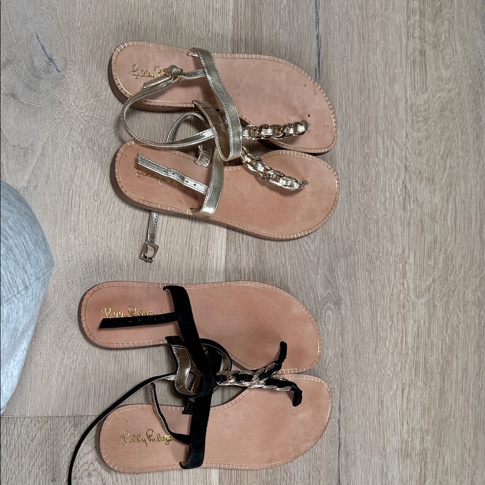 Lily Pulitzer Loeffler Randall Gold and Black Women's Sandals